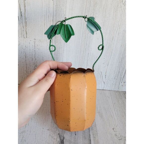 Tin tea light holder AS IS speckled Jack O'Lantern Halloween - Picture 6 of 10